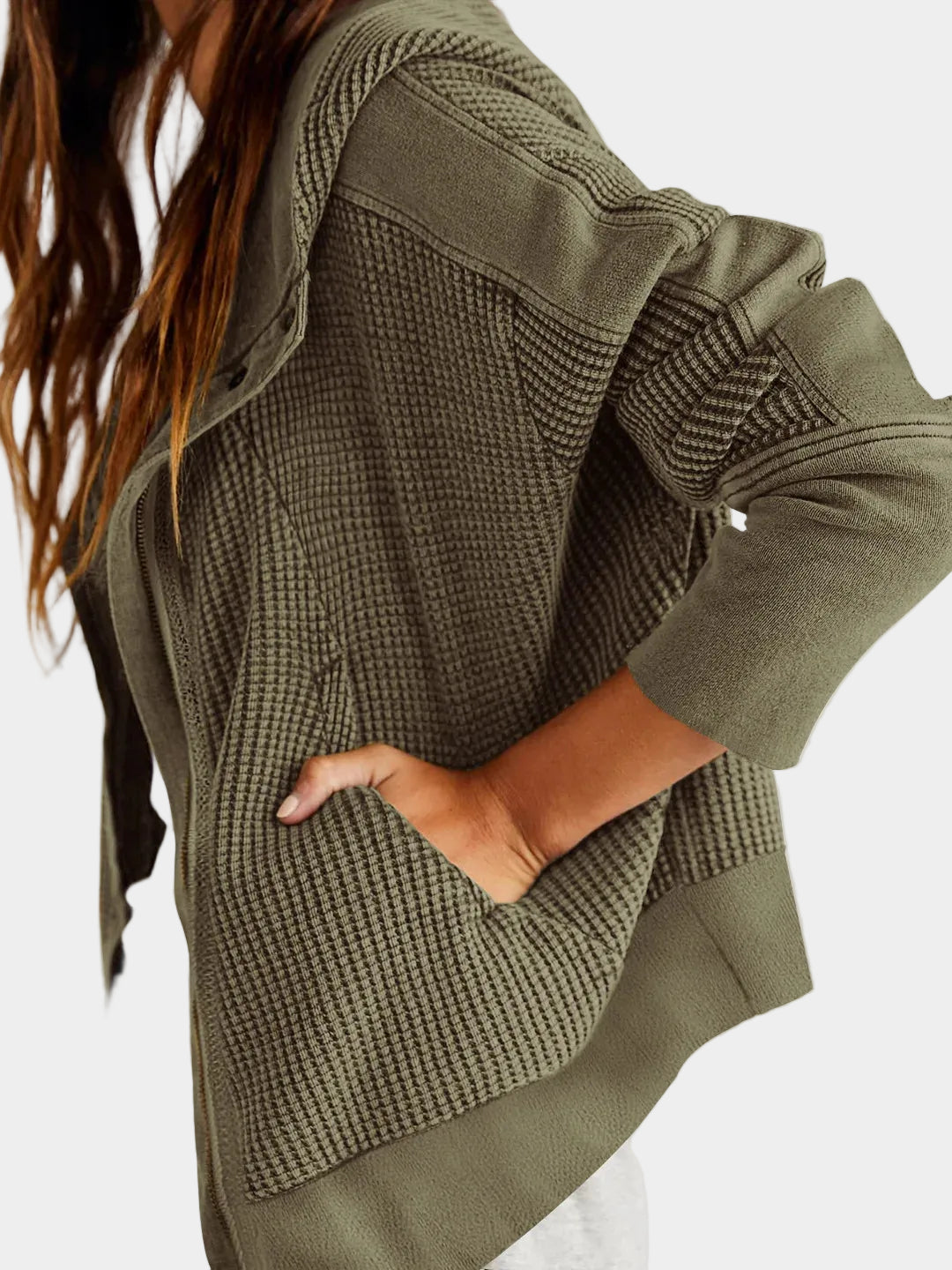 Cropped Waffle Hoodie Soft Cotton Snug Hood