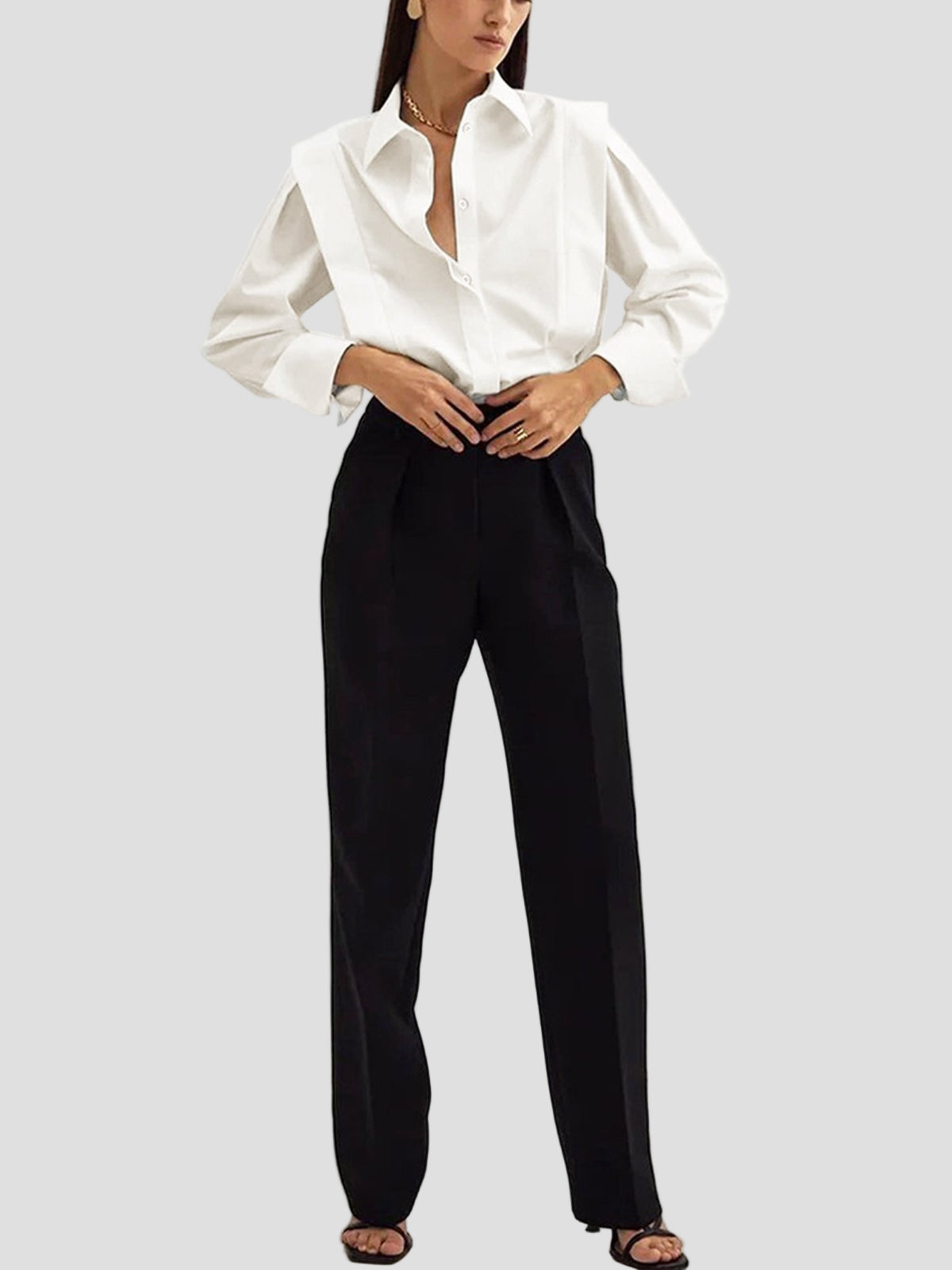 Women Button Down Square Dress Shirt, 100% Woven Cotton, Full-Length Sleeves, Classic Collar, Comfortable and Versatile for All Occasions 3