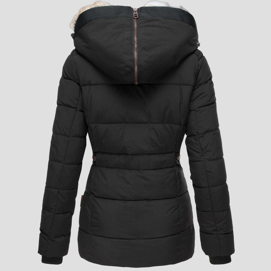 Women's Black Puffer Jacket - Slim Fit Hooded Winter Coat for Warmth and Style 6