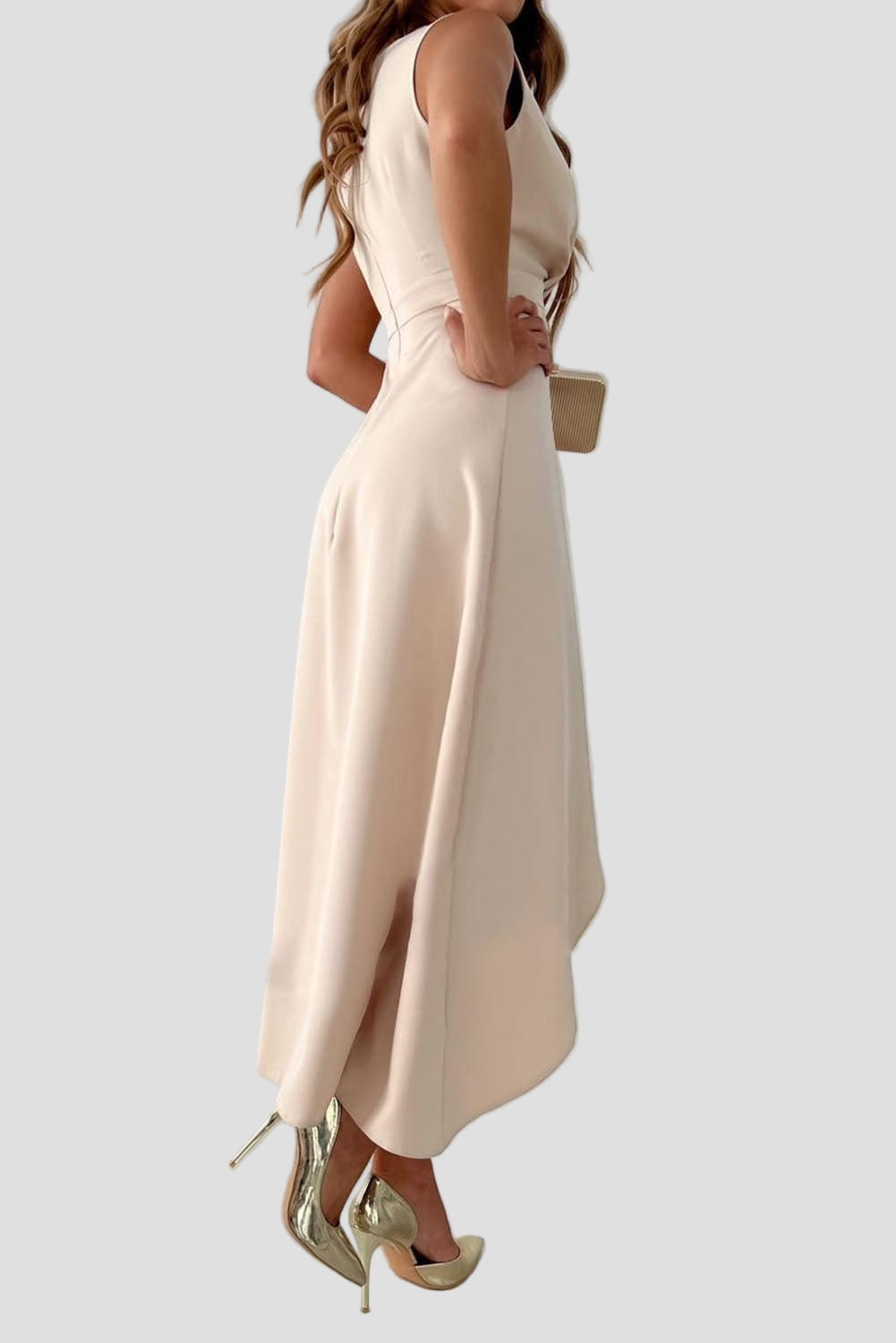 Elegant Wrap Maxi Dress with V-Neck and Asymmetrical Hem