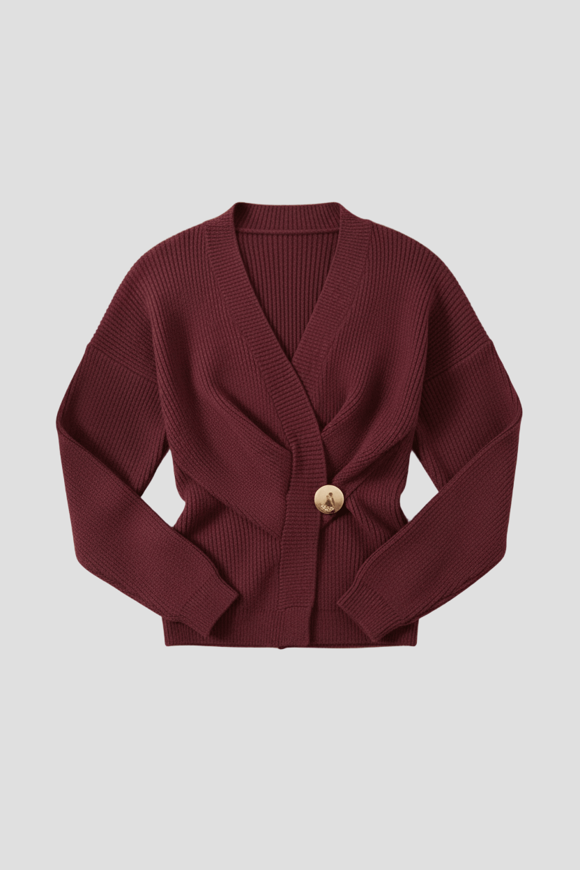 Women's Ribbed Knit Wrap Sweater Top with V-Neck and Asymmetrical Hem