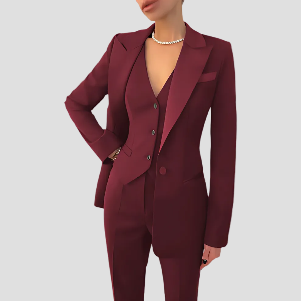 Women's Tailored Three-Piece Suit Set - Elegant Blazer, Vest, and Pants