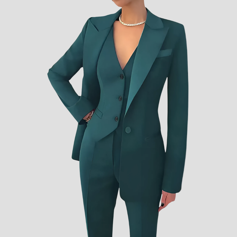 Women's Tailored Three-Piece Suit Set - Elegant Blazer, Vest, and Pants