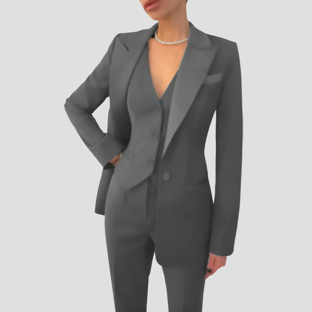 Women's Tailored Three-Piece Suit Set - Elegant Blazer, Vest, and Pants
