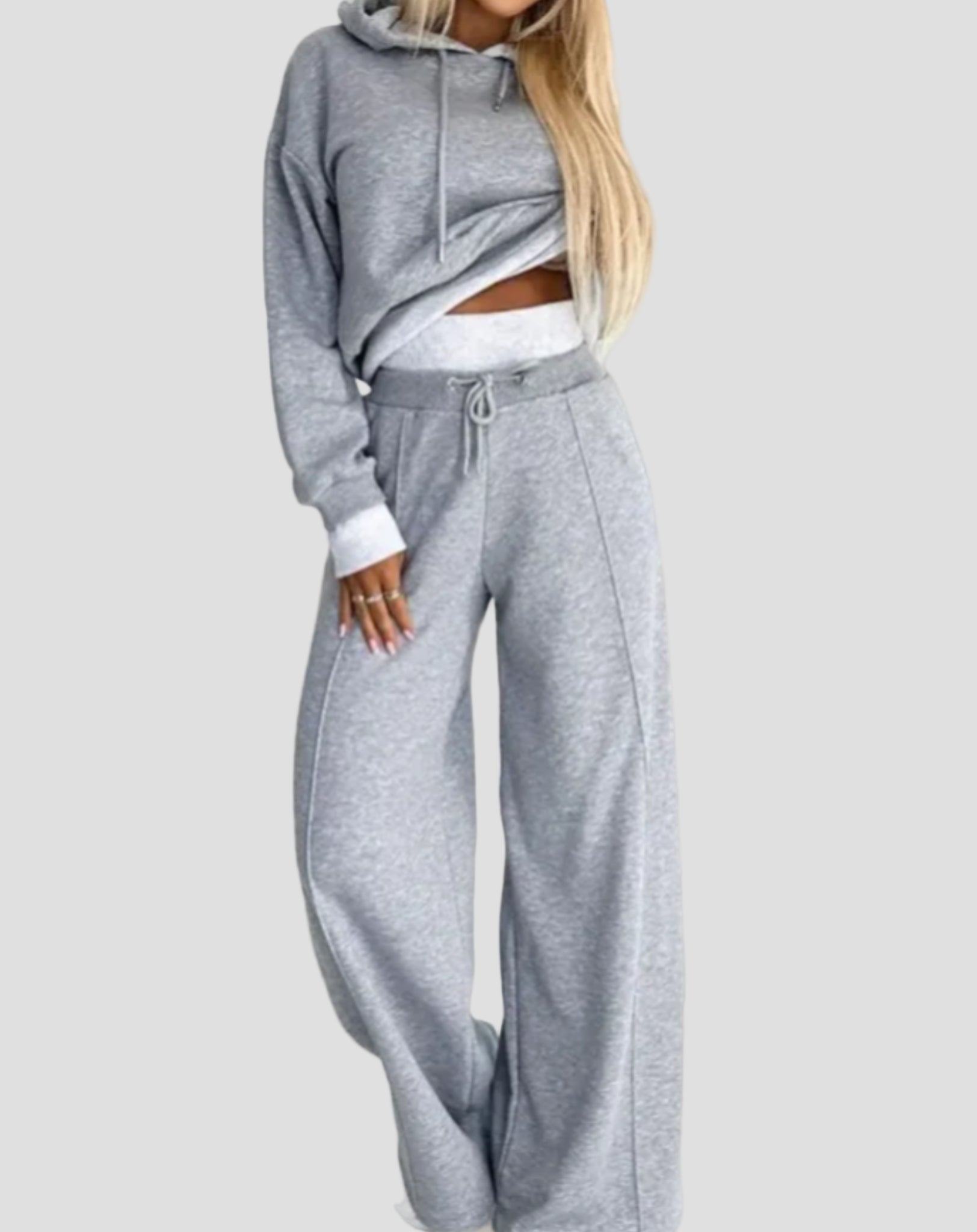 Women's Oversized Tracksuit Set - Cropped Hoodie and Wide-Leg Trousers