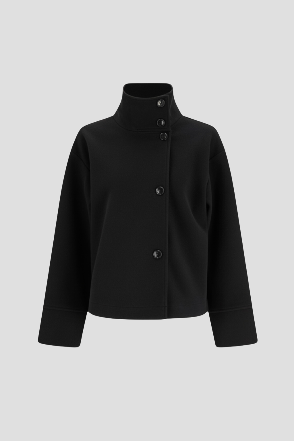 Wool-Blend High-Neck Buttoned Jacket