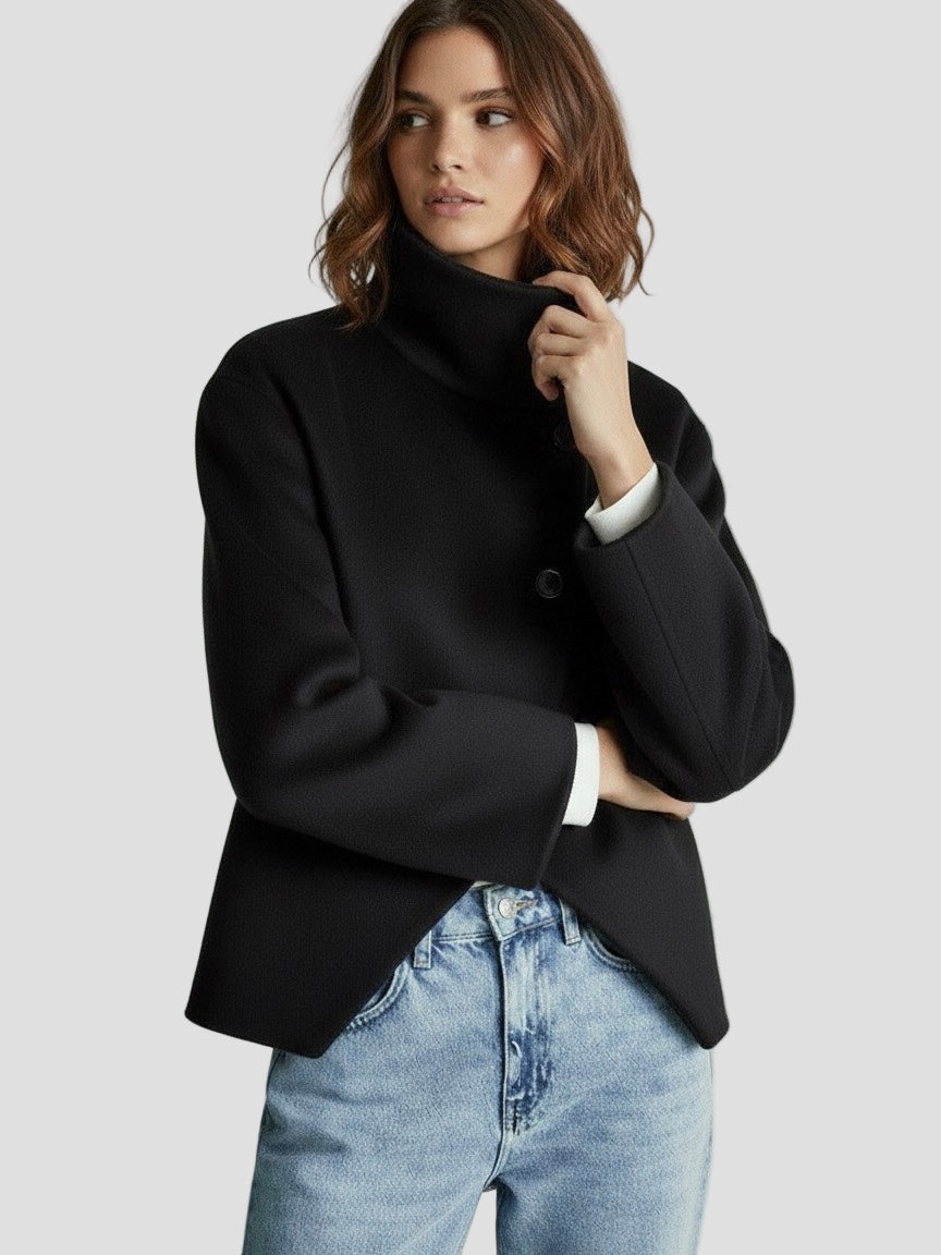 Wool-Blend High-Neck Buttoned Jacket