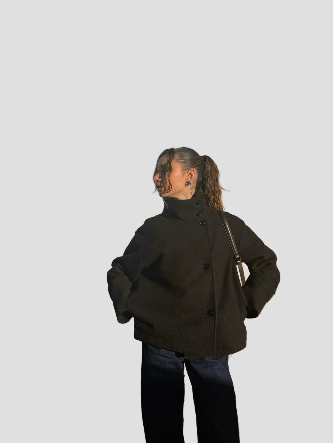 Wool-Blend High-Neck Buttoned Jacket