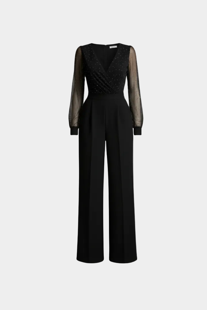 Womens Jumpsuit Round Neck, Straight Leg, Defined Waist