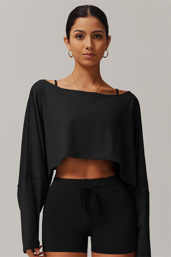 Asymmetrical Off-Shoulder Cropped Pullover