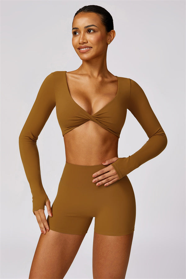 Twist Front Long Sleeve Crop Top