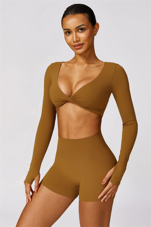 Twist Front Long Sleeve Crop Top