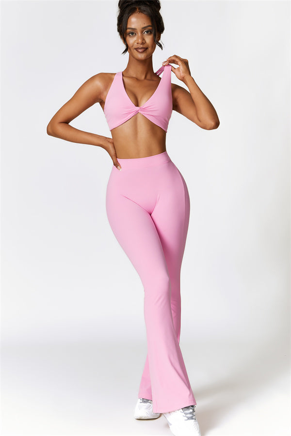 Twist-Front Sports Bra & Flared Leggings Set
