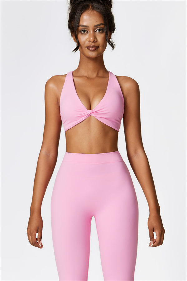 Twist-Front Sports Bra & Flared Leggings Set