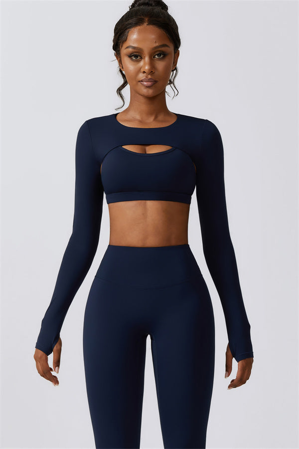 Stylish 3-Piece Activewear Set – Sports Bra, Crop Top & Leggings
