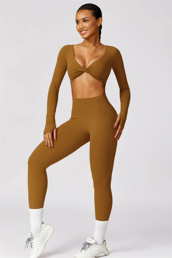 Twist Front Long Sleeve Crop Top