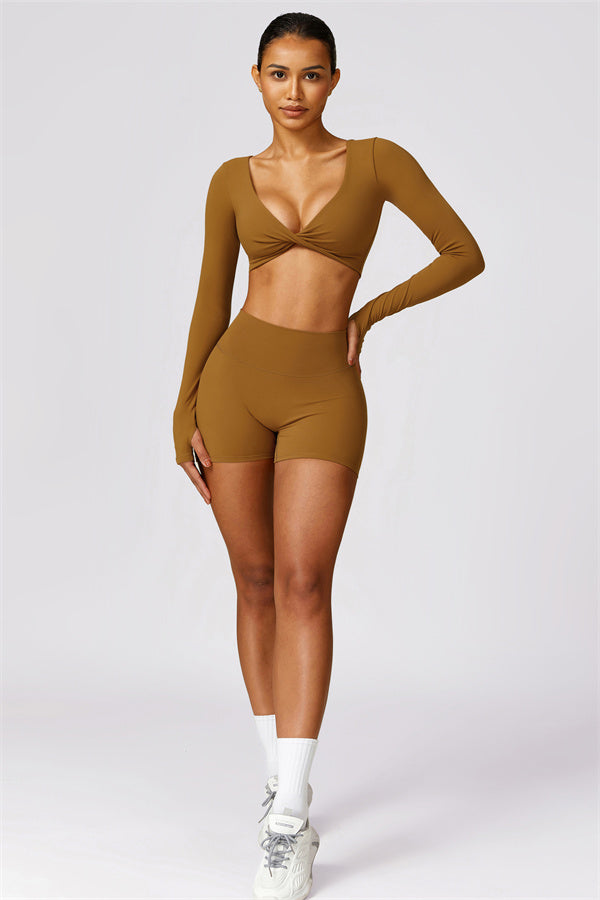 Twist Front Long Sleeve Crop Top