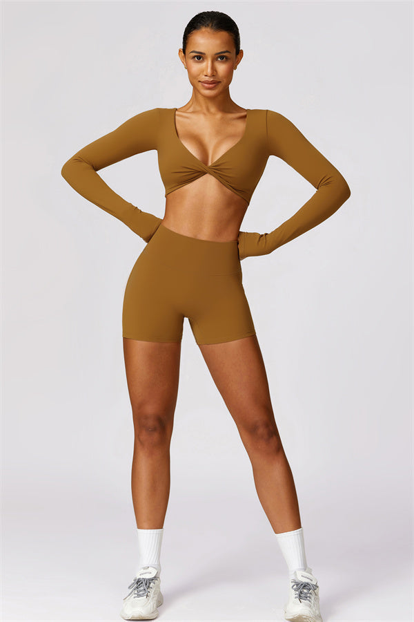 Twist Front Long Sleeve Crop Top