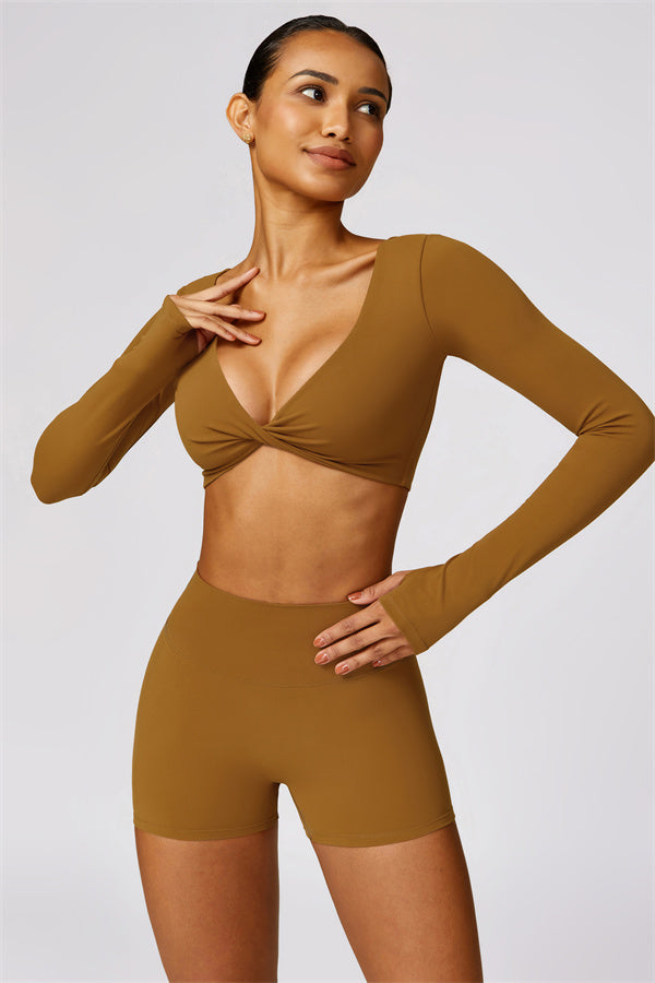 Twist Front Long Sleeve Crop Top