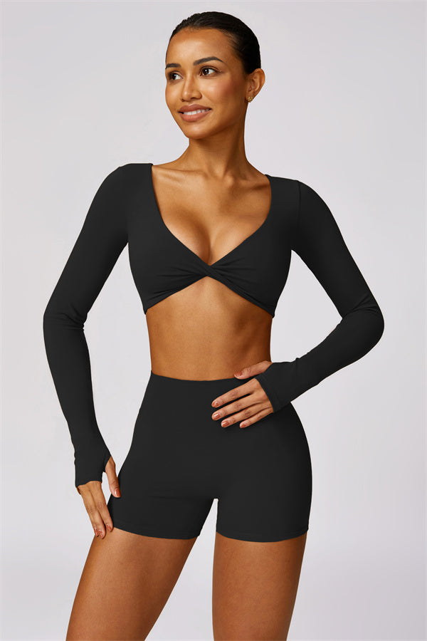 Twist Front Long Sleeve Crop Top