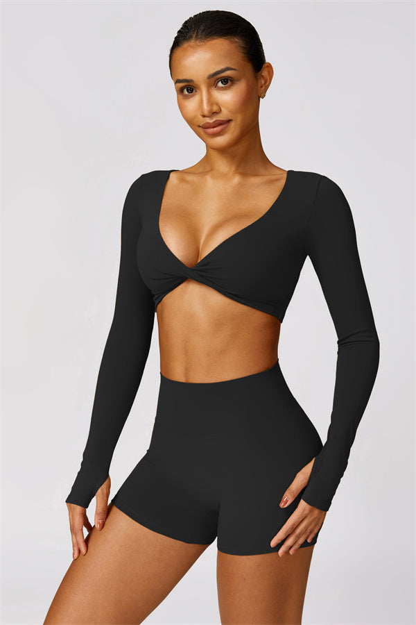 Twist Front Long Sleeve Crop Top