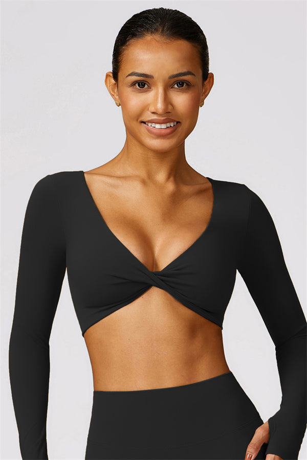 Twist Front Long Sleeve Crop Top