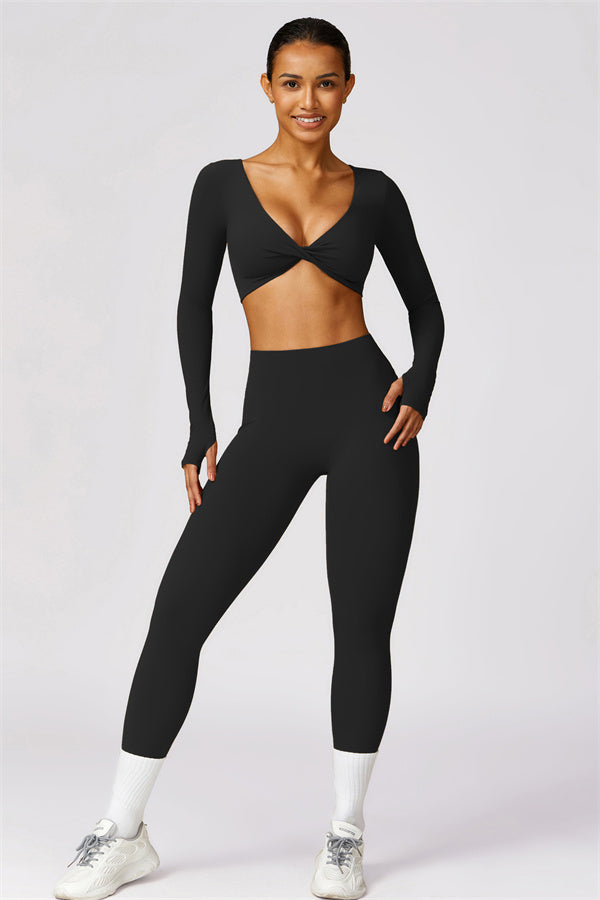 Twist Front Long Sleeve Crop Top