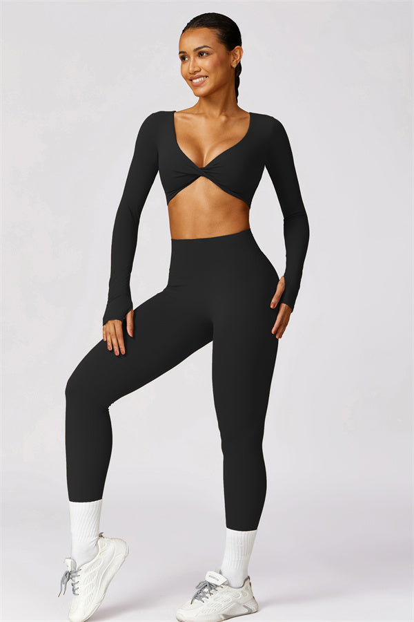 Twist Front Long Sleeve Crop Top