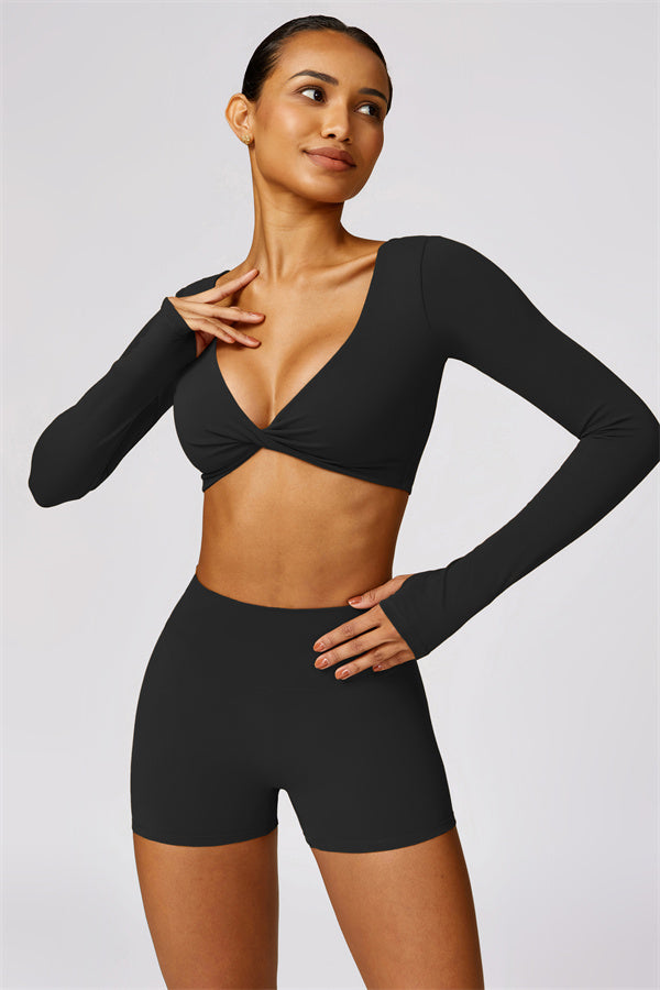 Twist Front Long Sleeve Crop Top