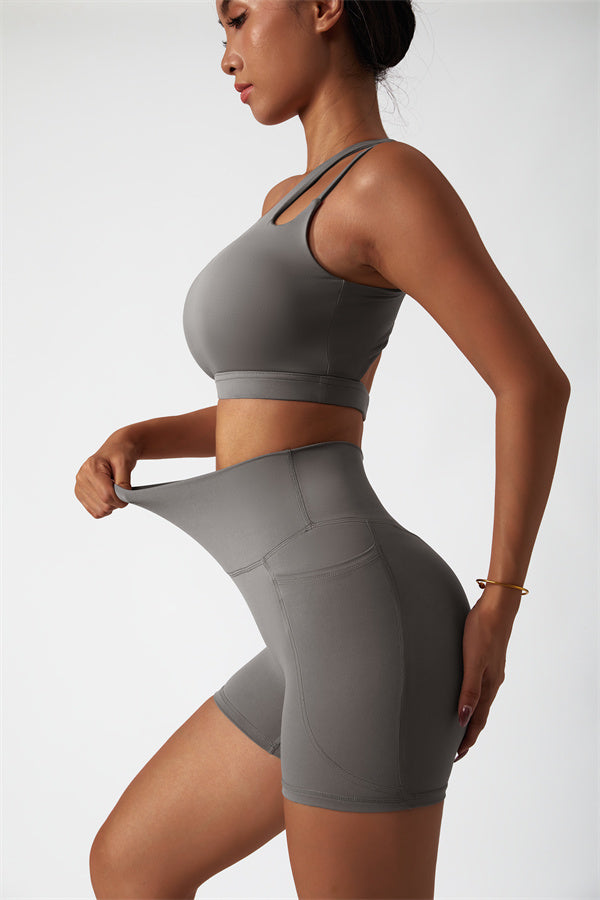 Asymmetrical One-Shoulder Sports Bra & Shorts Set