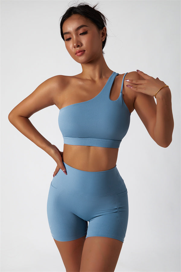 Asymmetrical One-Shoulder Sports Bra & Shorts Set