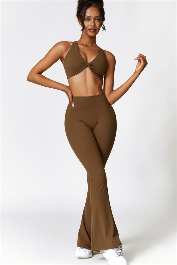Twist-Front Sports Bra & Flared Leggings Set
