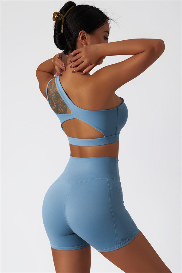 Asymmetrical One-Shoulder Sports Bra & Shorts Set