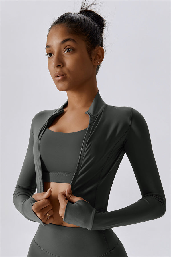 Sleek Stand Collar Zip-Up Jacket