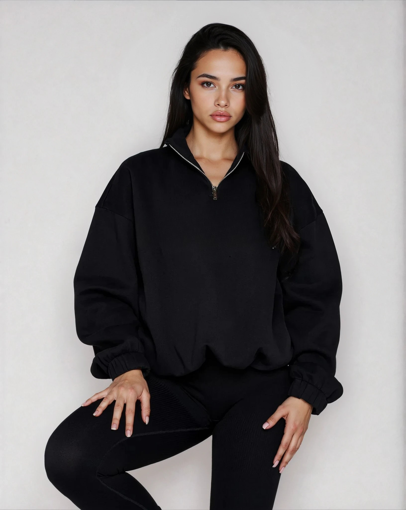 Oversized Half-Zip Sweater for Women – Black