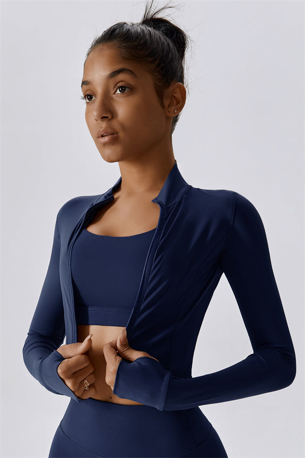 Sleek Stand Collar Zip-Up Jacket